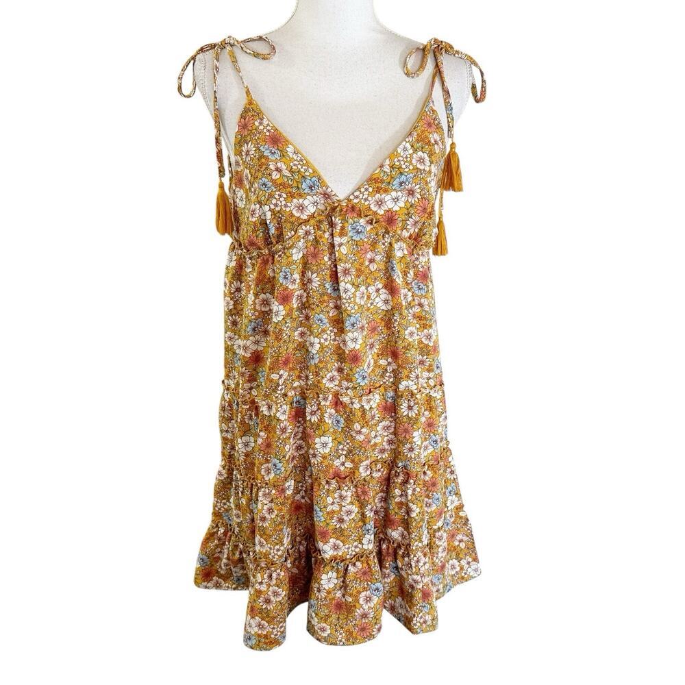 No Comment Womens Floral Babydoll Dress Size Medium Tassel Hippie‎ Cottagecore